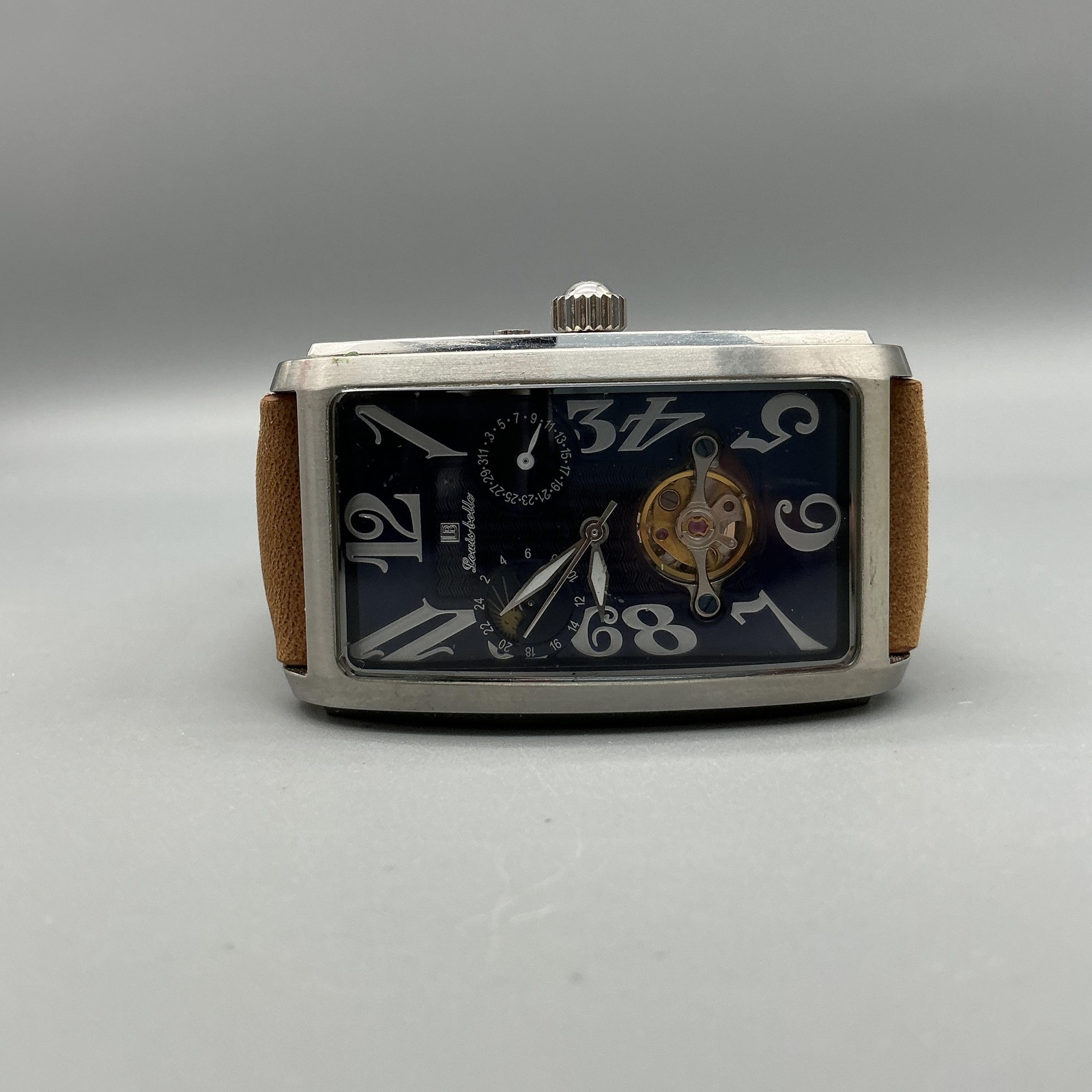 Louis Bolle A-5018-780 Mens Watch 27mm Day Night Date Tank Leather Automatic