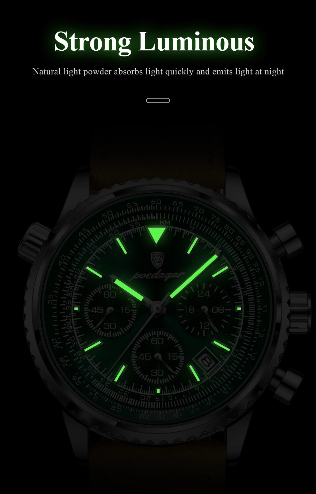 Men Luxury Quartz Watch Waterproof Chronograph Leather Birthday Perfect Gift