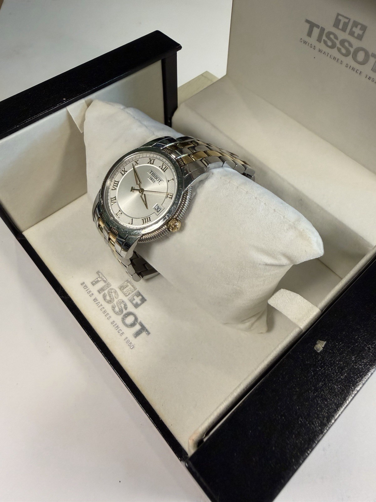 Tissot Ballade Quartz Silver Dial Roman Date Two-Tone SS Bracelet 39mm 30m