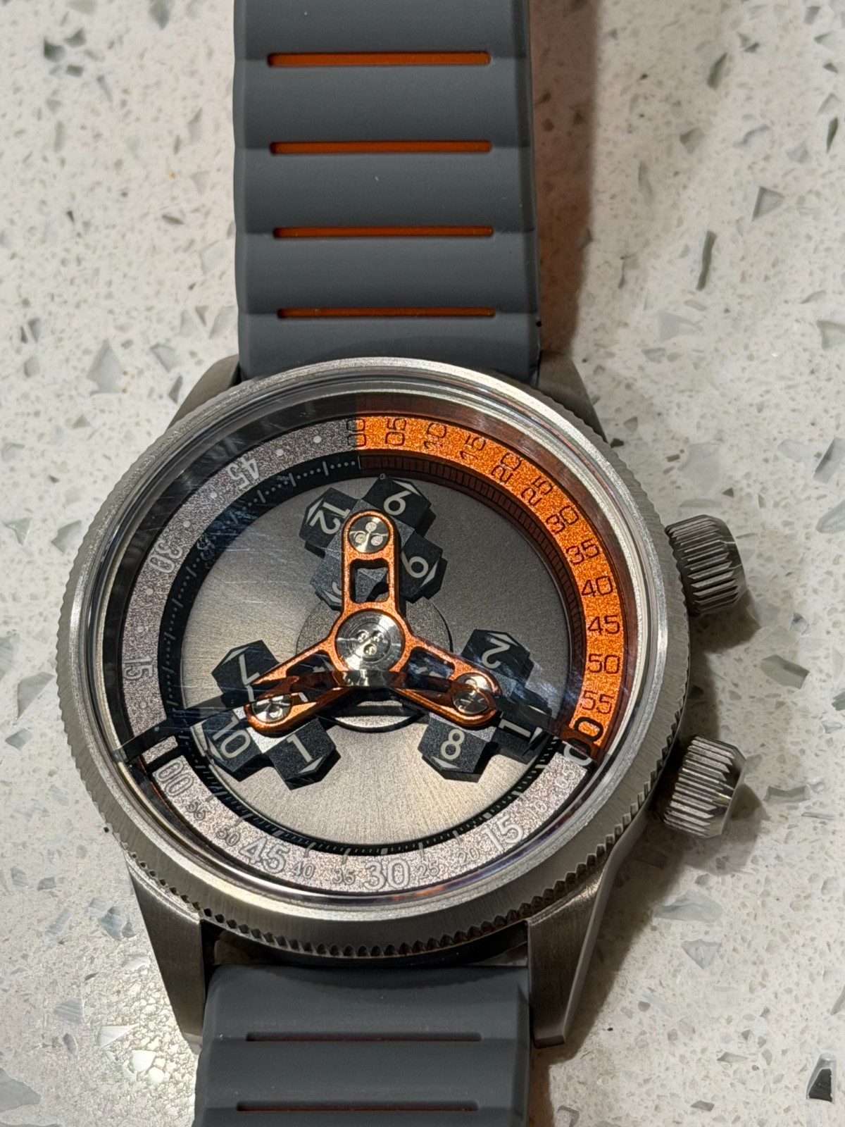 XERIC VENDETTA II WANDERING HOUR AUTOMATIC WATCH GREY ORANGE