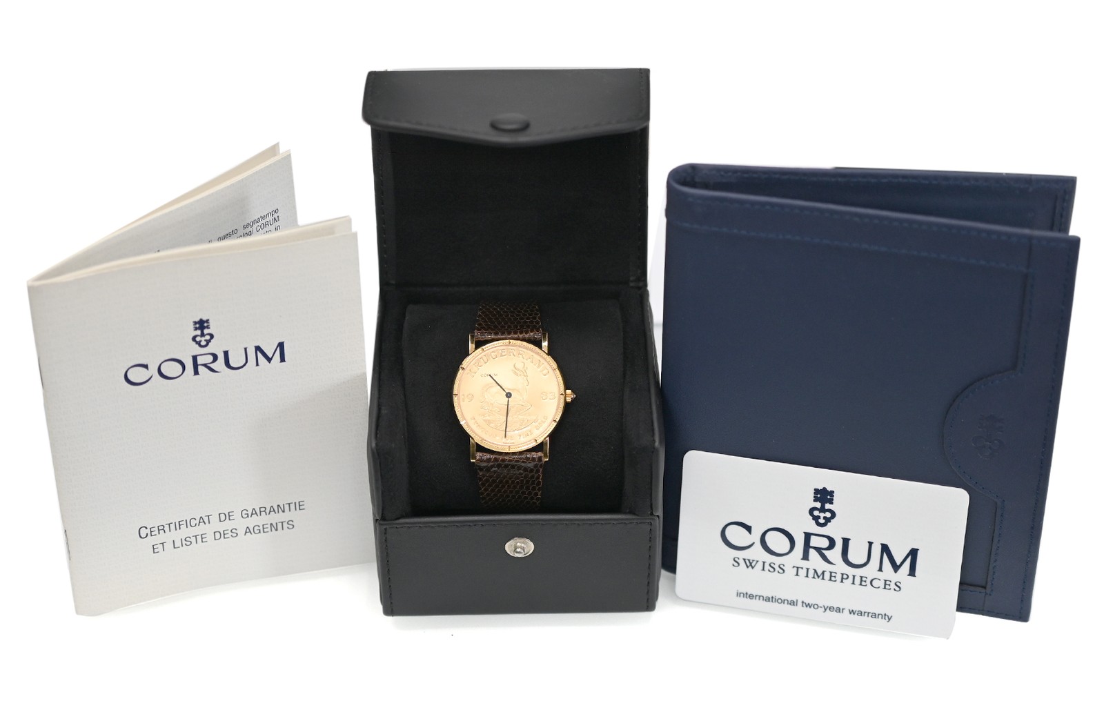 Vintage Corum 1 OZ 18K Gold Coin Krugerrand South Africa 1983 Diamond 34MM
