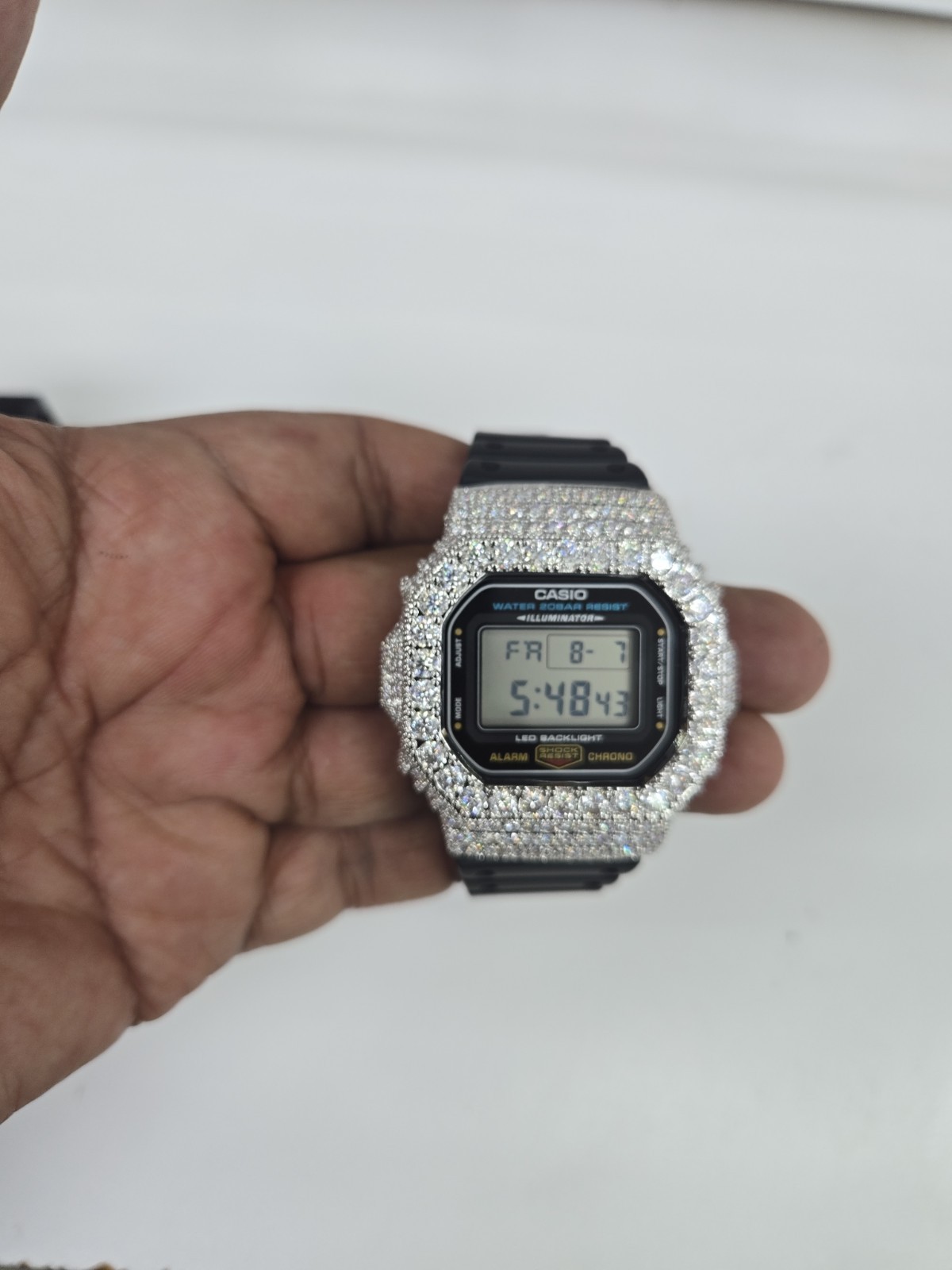 Moissanite G Shock Watch Casio 5600 Model Black Color Band Silver Color Bezel
