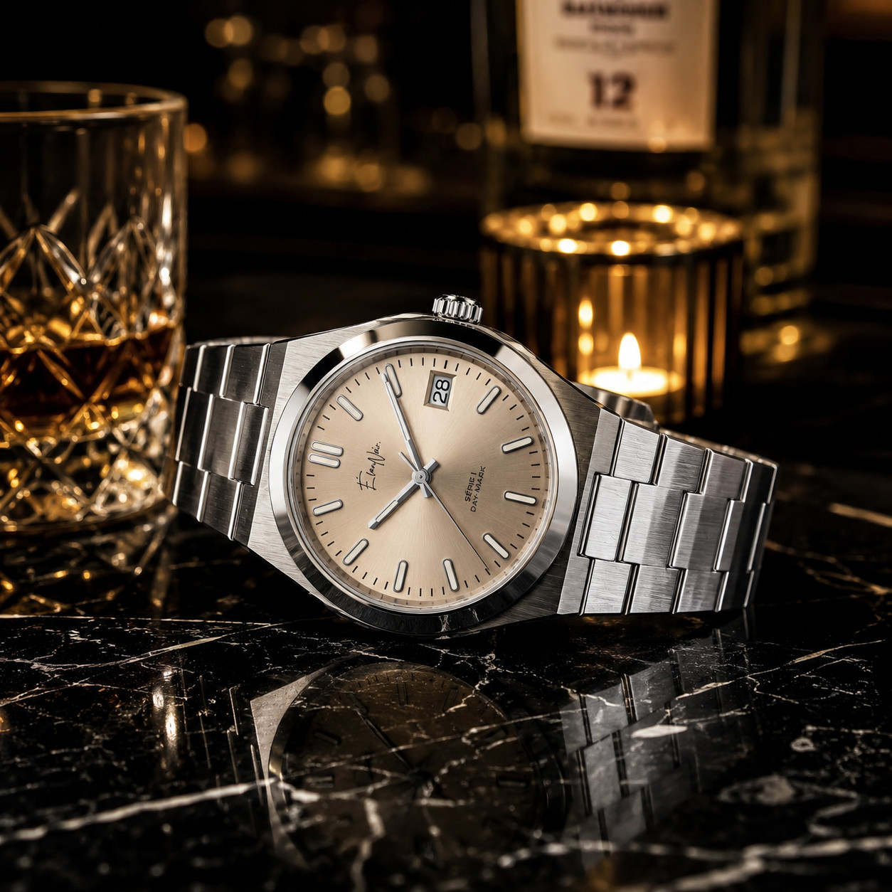 Élan Noir Série I Men’s Automatic Watch 39mm Champagne Dial Steel NH35 Custom