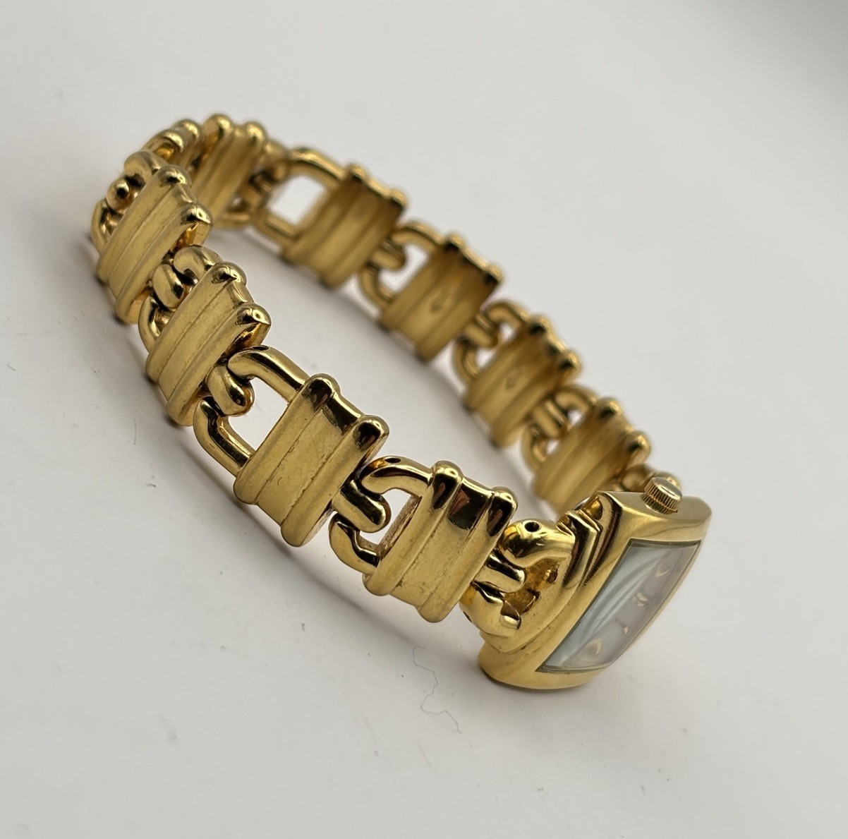 Bulova Watch Women 18mm Gold Tone 97T39 Square Silver Dial #8.4