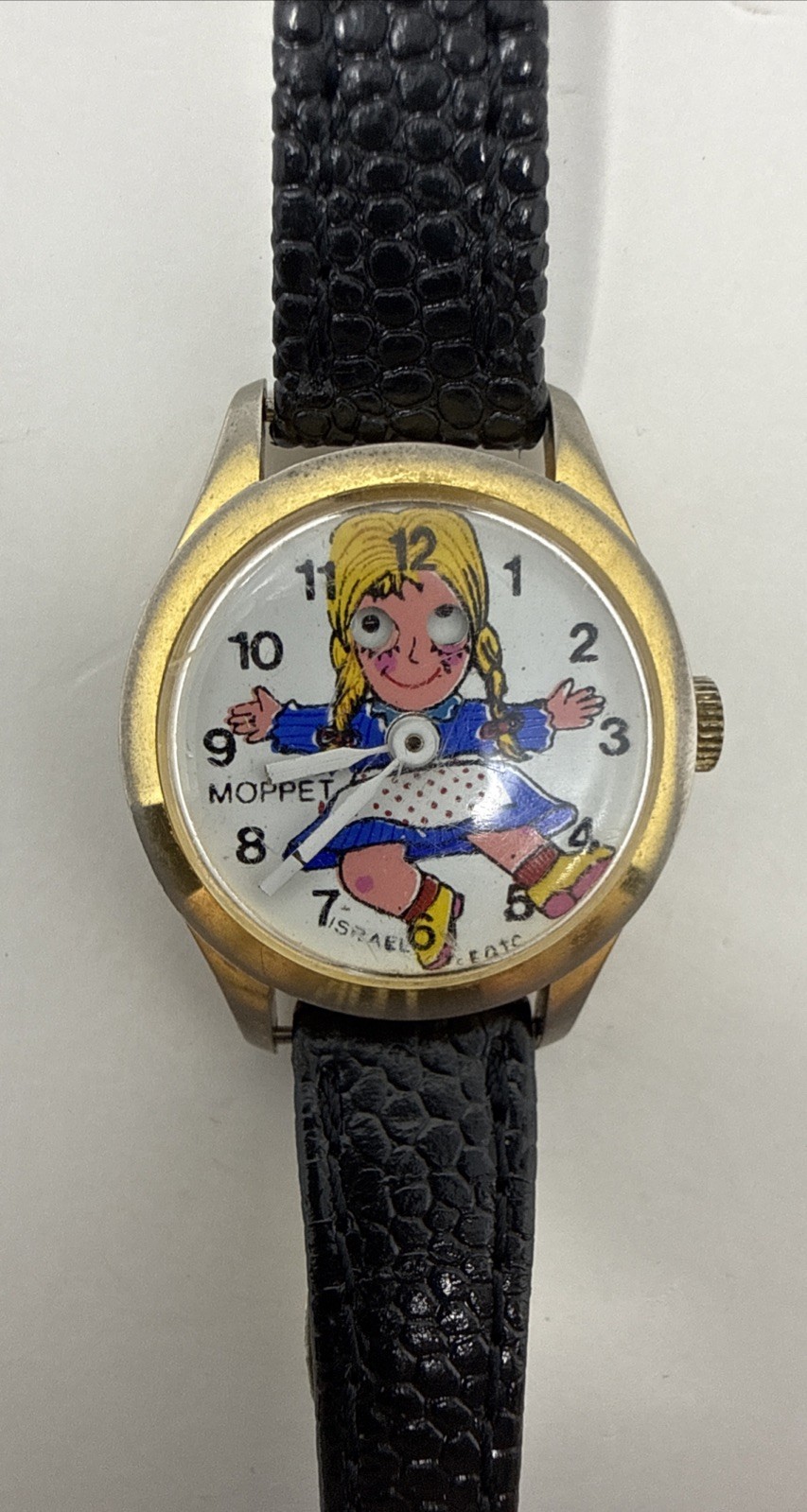 Vintage Moppet 26mm Swisra Industries 1 Jewel Moving Eyes Mechanical Watch Works