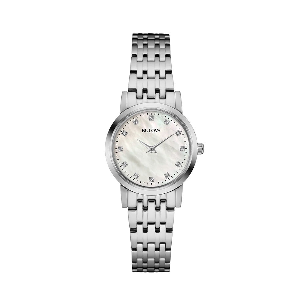 Bulova Women’s Classic Diamond Accent Wrist Watch, Silver-Tone Stainless Steel,