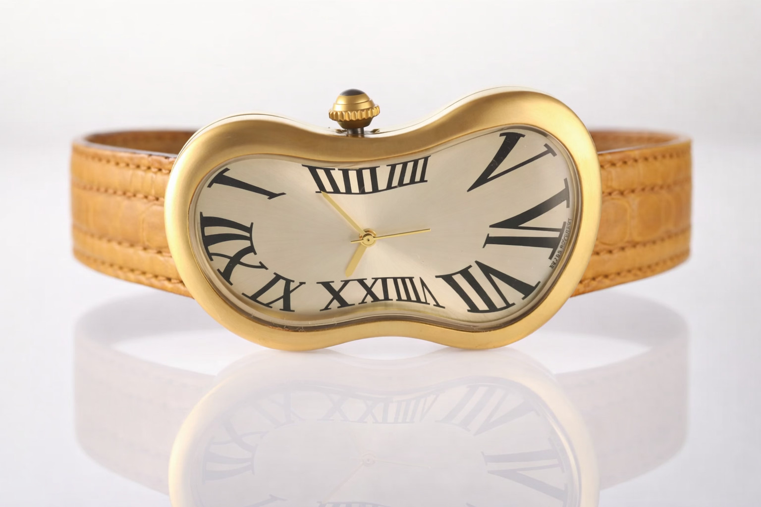 Women’s Ladies Men Dali Inspired Melting Watch Gold Wavy Black 8 Leather Watch