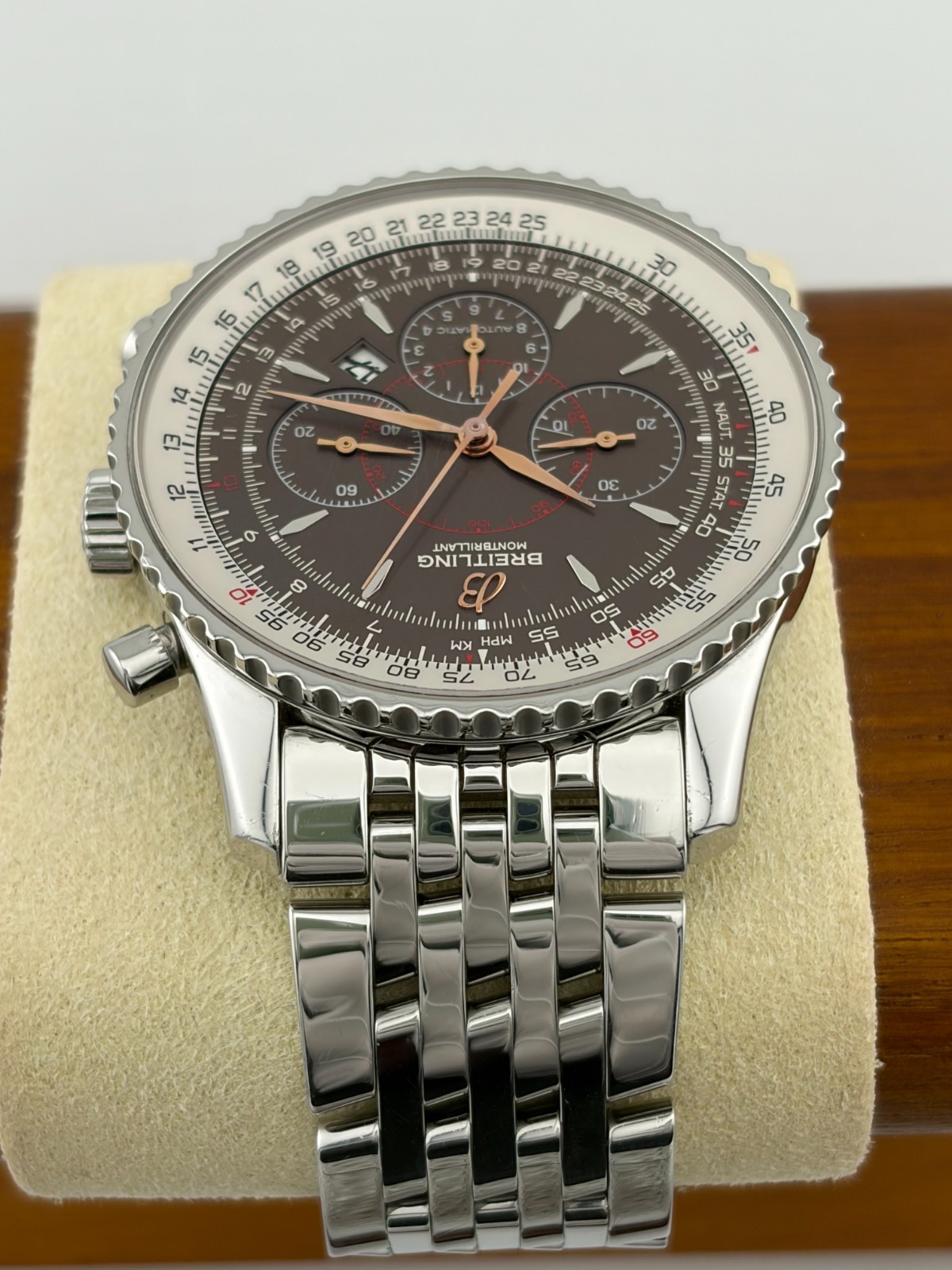 **RARE ‘COFFEE’ DIAL w/ ROSE GOLD HANDS Breitling Navitimer Montbrilliant A41370