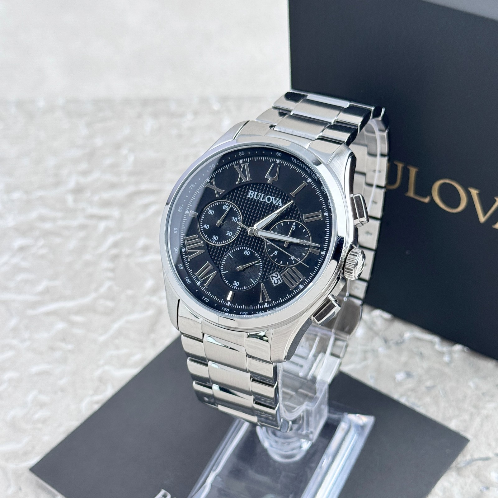 Bulova Men’s Classic Wilton Black Dial Stainless Steel Chronograph Watch 96B288