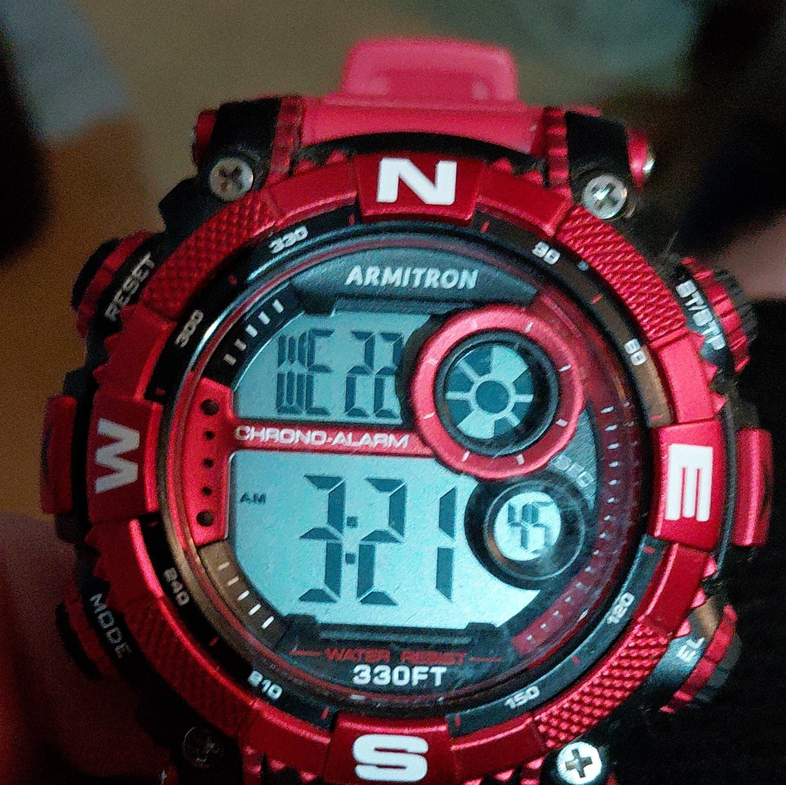 Armitron Pro Sport Digital Quartz Sport Chrono Alarm WR 330ft Red Pink Resin