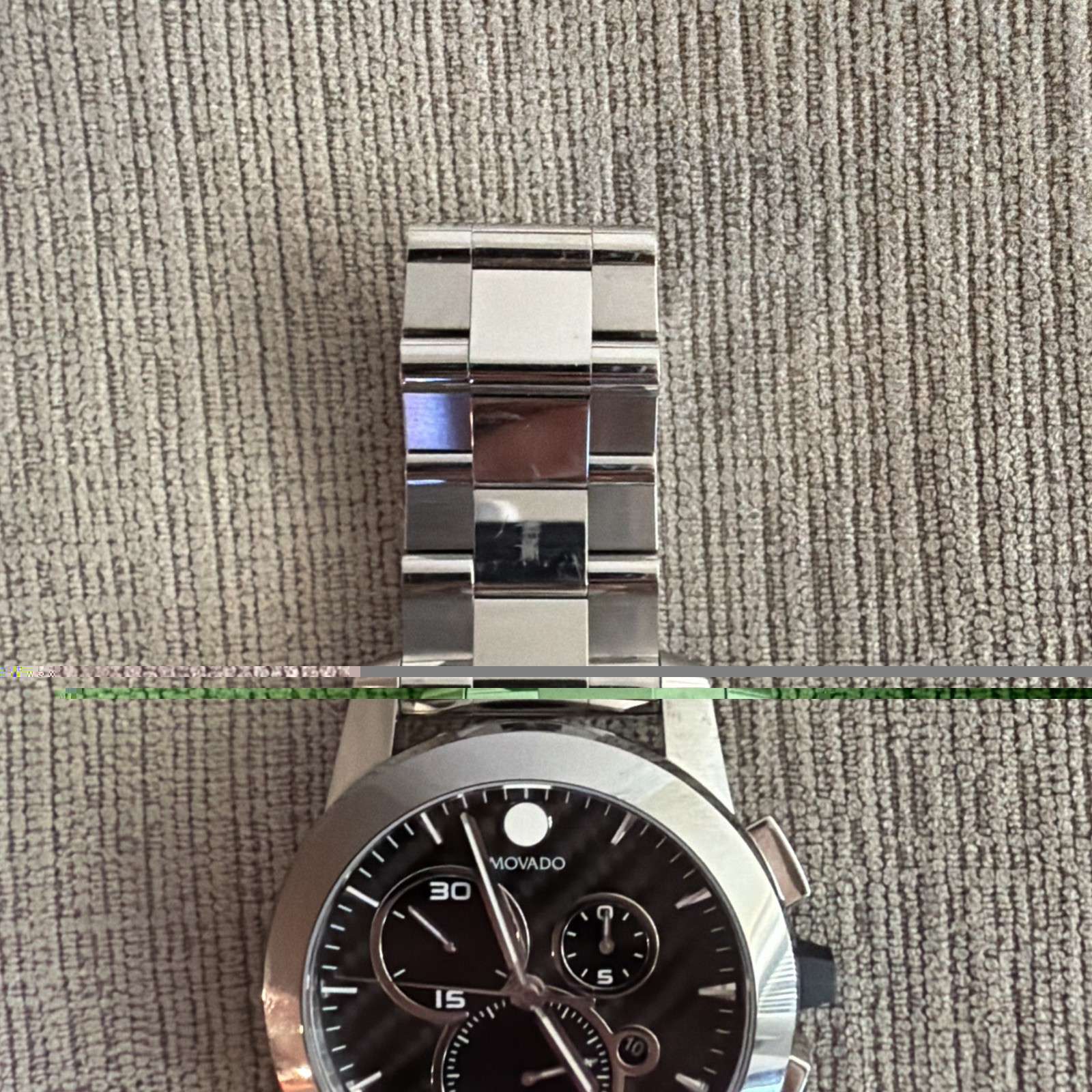 MOVADO MENS $2995 VIZIO FLYBACK CHRONOGRAPH SILVER / BLACK CARBON WATCH 0607030