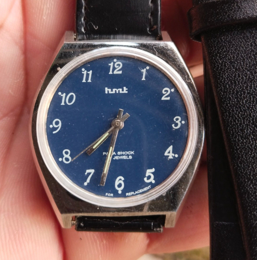 Used HMT Men’s Manual Watch Stealth Black Wrist Watch Blue HMT Pilot Hand Wind