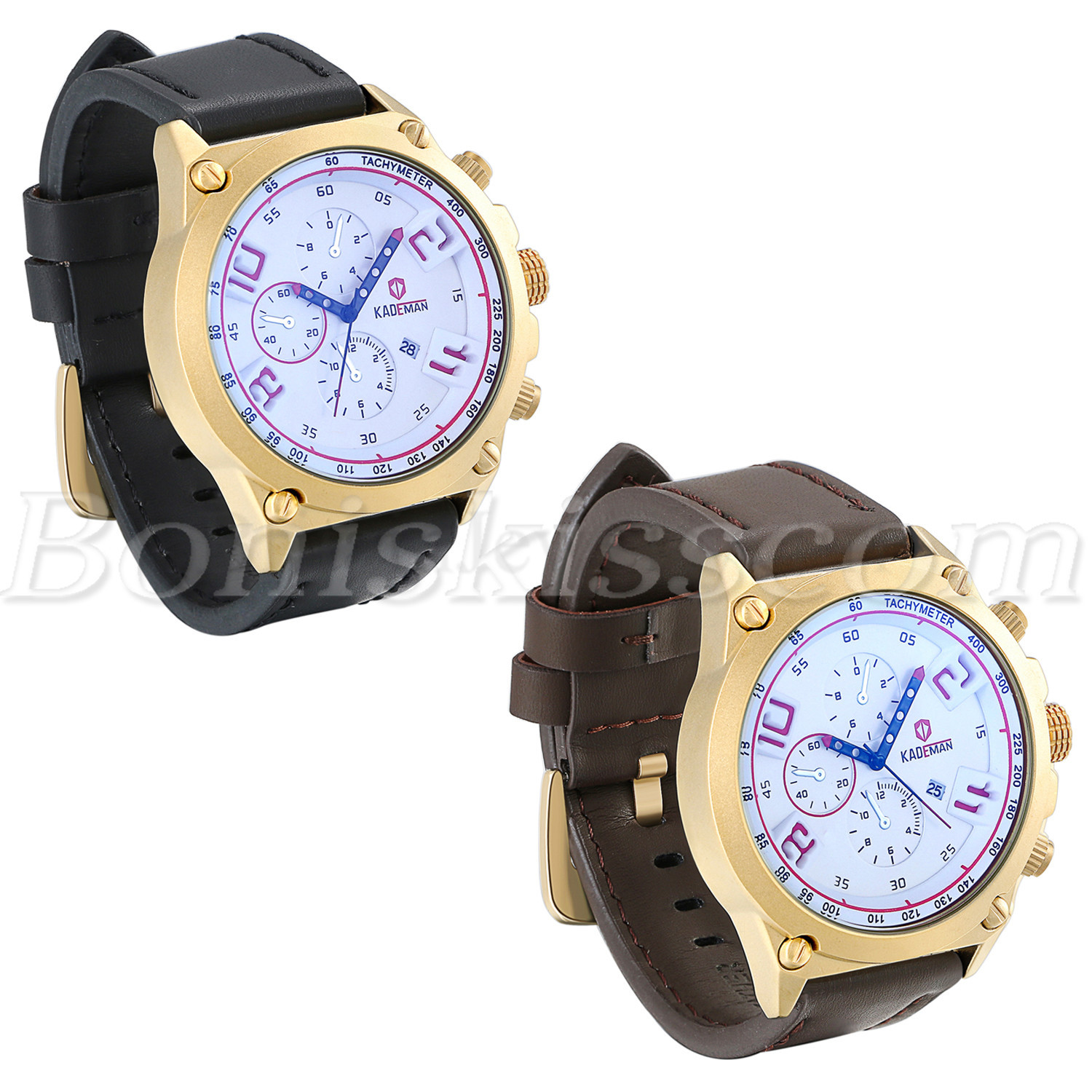 Men’s Retro Arabic Numberals Leather Strap Sport Quartz Date Analog Wrist Watch