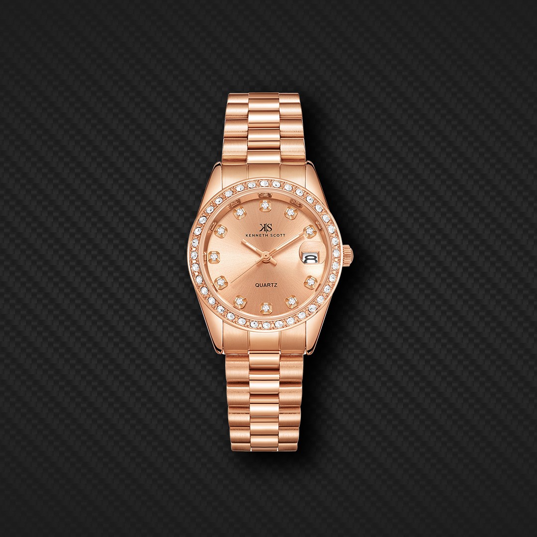Kenneth Scott Women’s Analog Watch | Rose Gold Dial, 32mm, 30 m (3 ATM)
