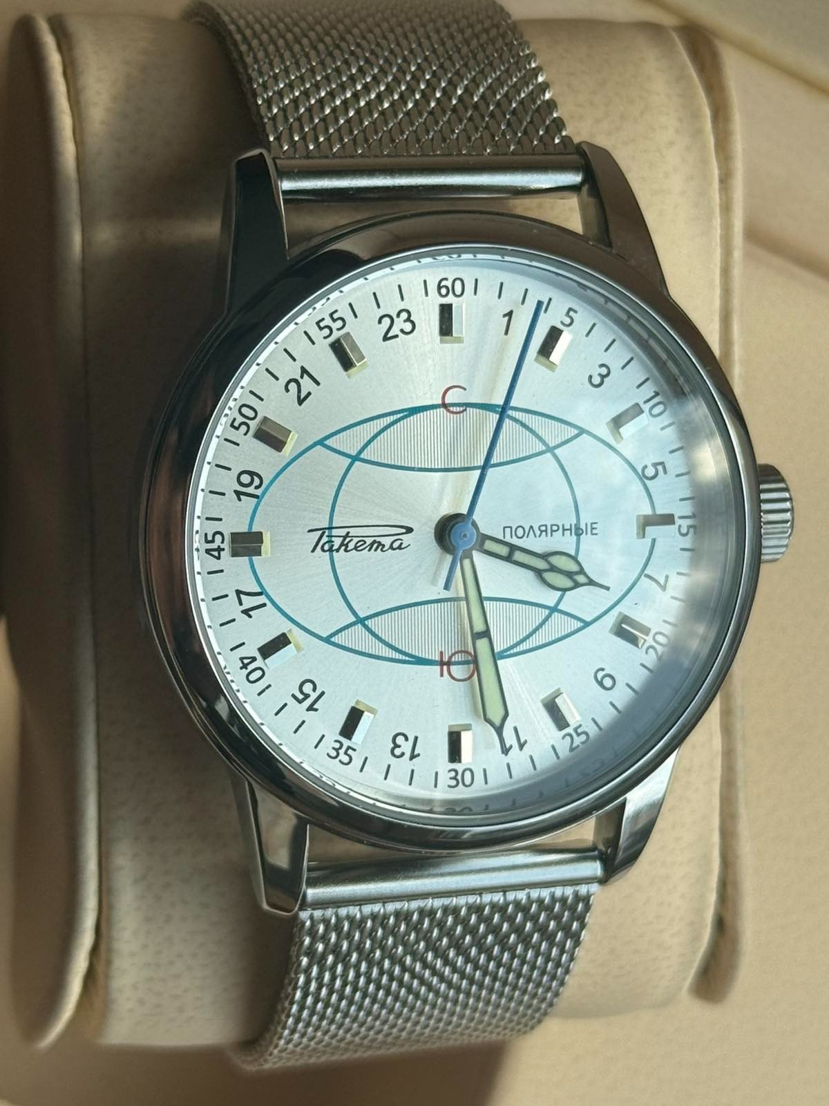 Watch 24h Mechanical Raketa Wrist Men Soviet USSR Polar Day Russian Rare Silver