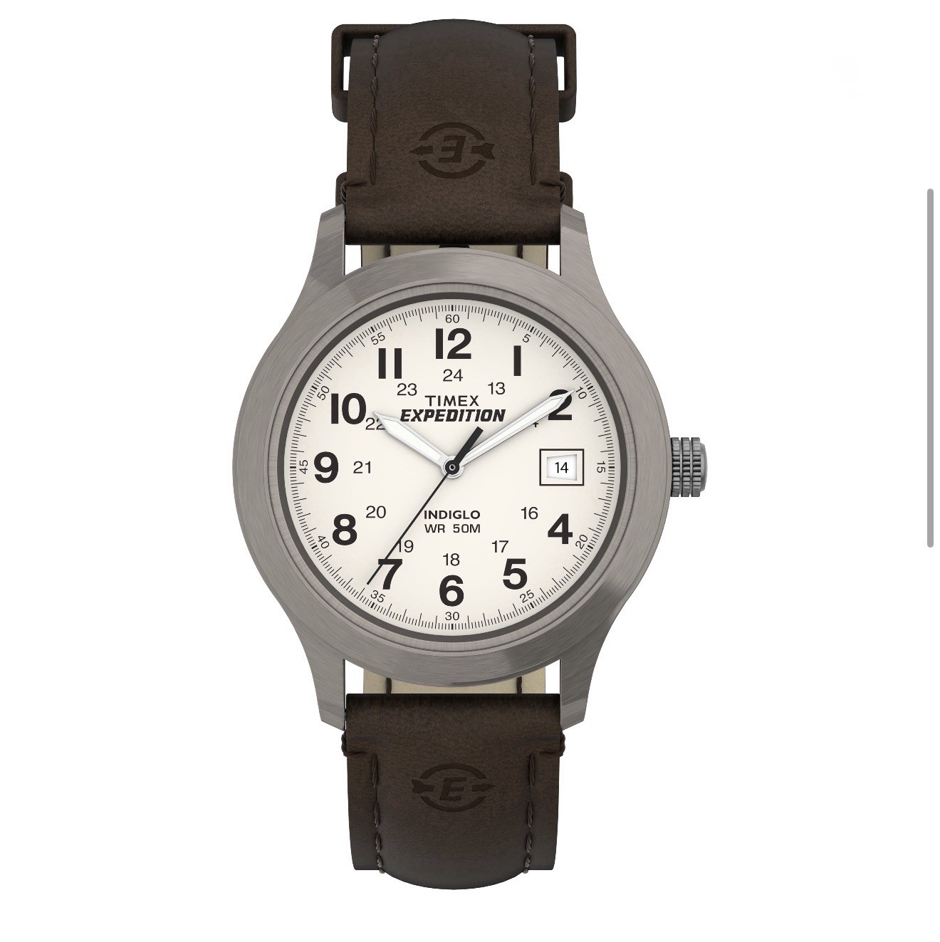 Timex Men’s Expedition Quartz Watch White Dial Brown Leather Strap Date 50m