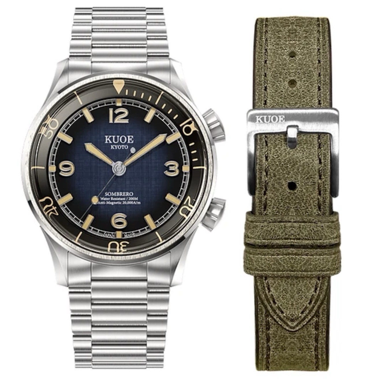 KUOE Kyoto SOMBRERO 90-011 Gradation Navy Automatic 20ATM Linen Dial from JAPAN