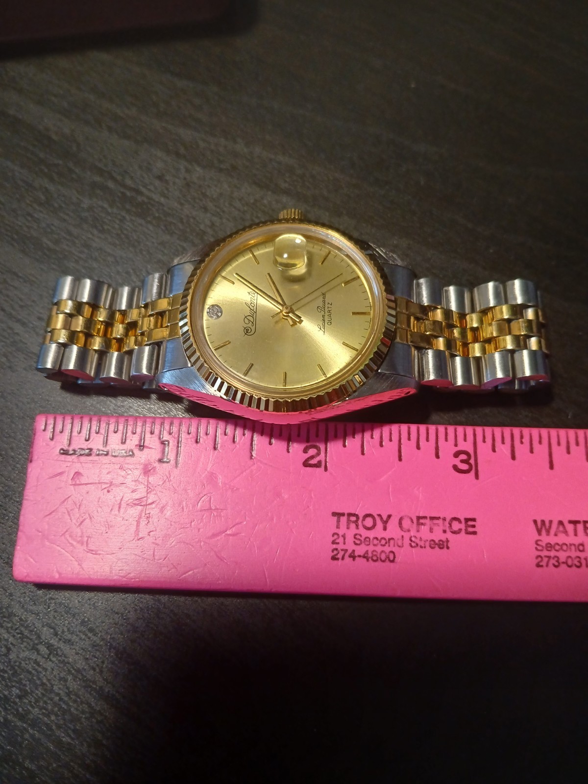 Vintage Watch Mens DUFONTE By Lucien Piccard Quartz Date plastic Box Japan Work