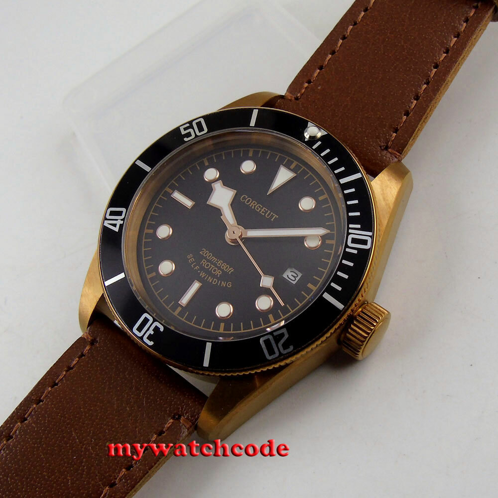 41mm CORGUET Black Sterile Dial NH35A 8215 Sapphire Glass Automatic Mens Watch