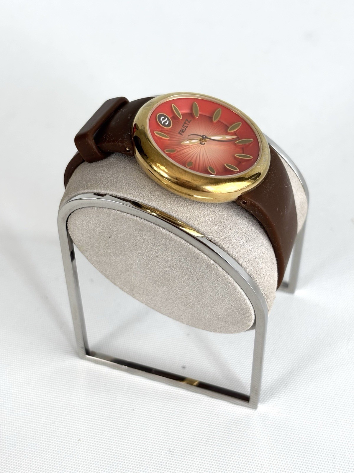 Philip Stein Fruitz watch – blood orange with brown band – natural frequency