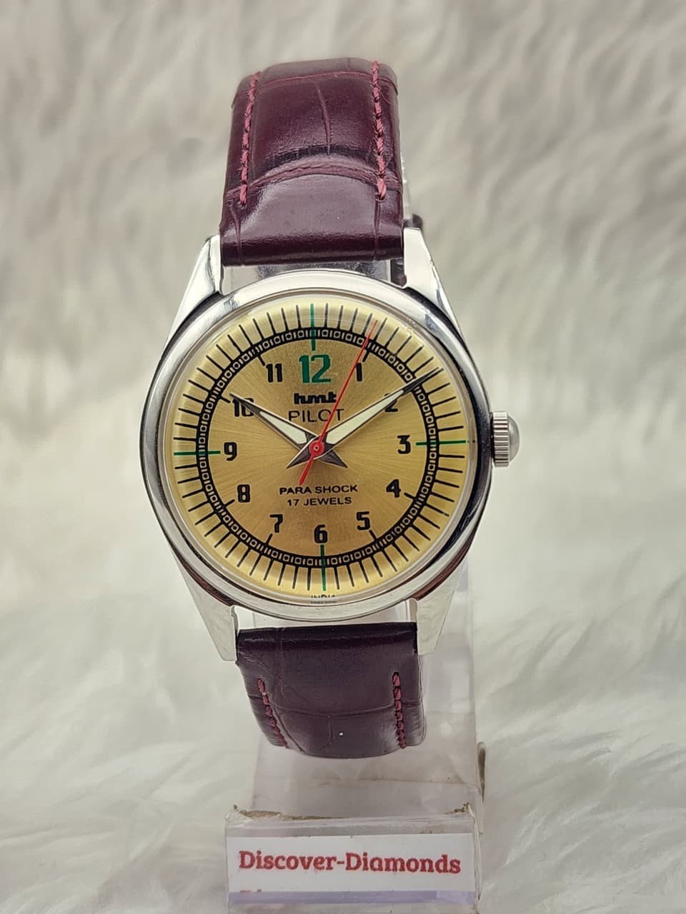 HMT Pilot 17 Jewels Vintage Mechanical Hand Winding Yellow Sunburst Dial Watch