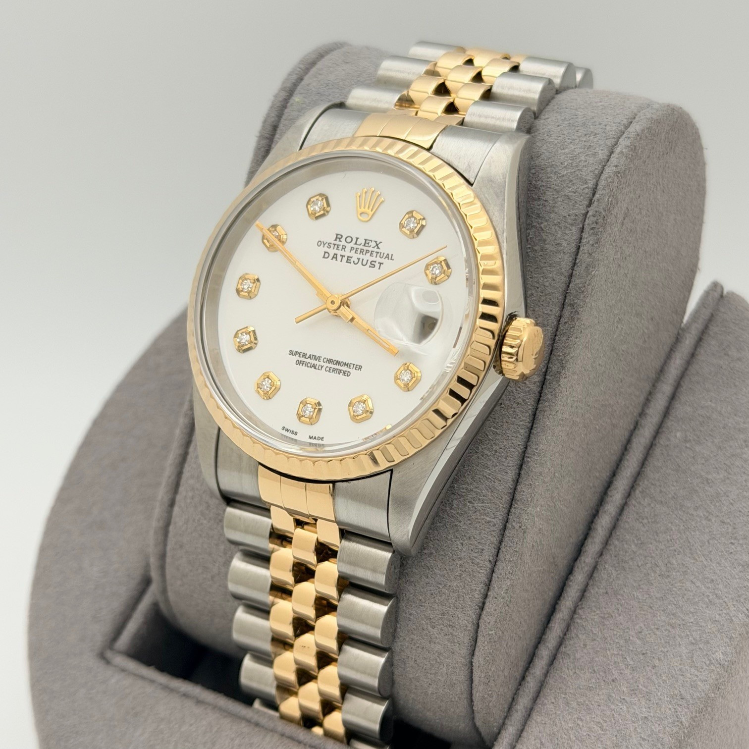 Rolex Datejust 16233 36mm White Diamond Dial 18k Yellow Gold Stainless Steel