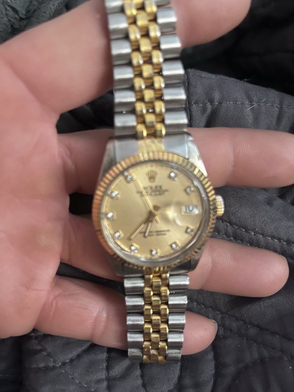 Rolex Datejust Two-Tone Jubilee Bracelet Fluted Gold Bezel Gold Dial Date