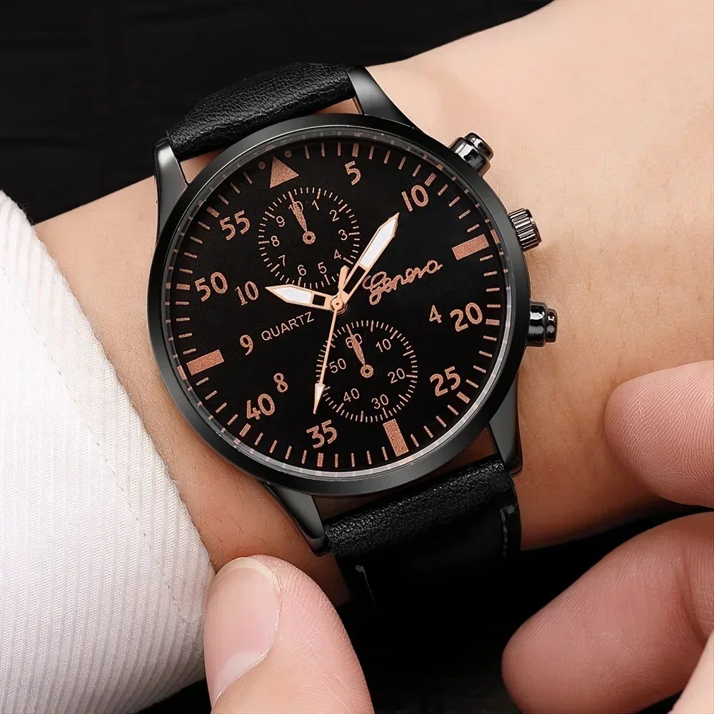 4/2/1pcs Men Sports Watches Set Man Business Quartz Wristwatch Luxury Brown Leat