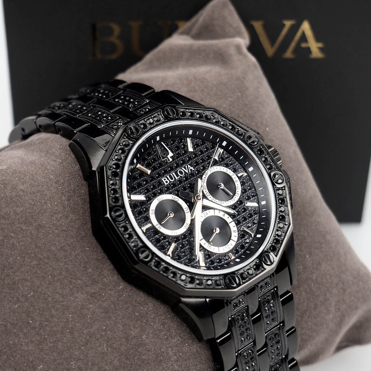 Bulova Octava Crystal 98C134 Black Stainless Steel Men’s Quartz Watch 41.5 mm