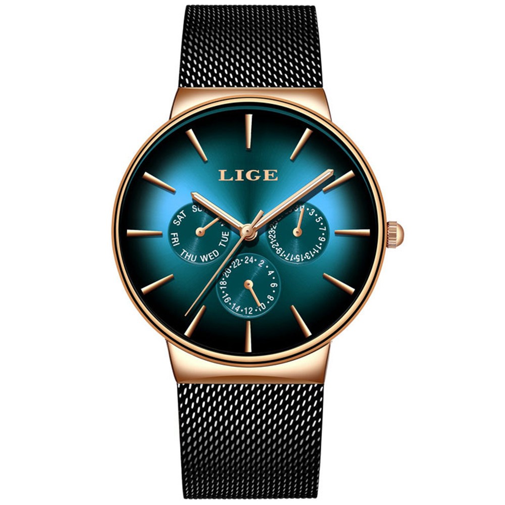 LIGE Men Watches Fashion Ultra-Thin Dial Male Business Weekdays Steel Wristwatch