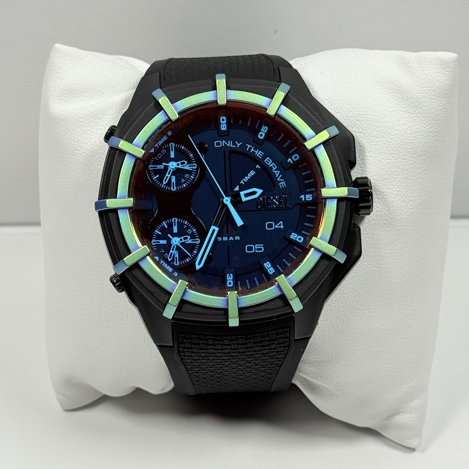 Diesel Framed DZ1986 Multicolor Face Black Dial Black Silicone Band Men’s Watch