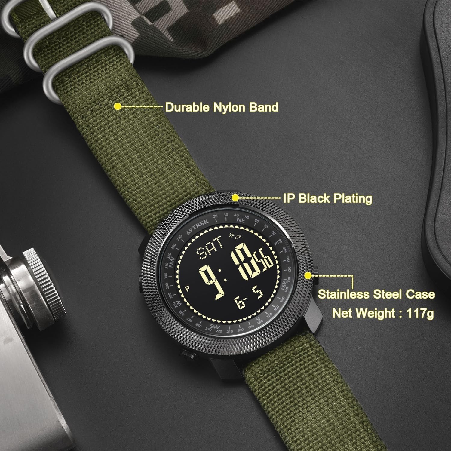 50M Waterproof Military Tactical Watch – Digital with Altimeter/Compass Features