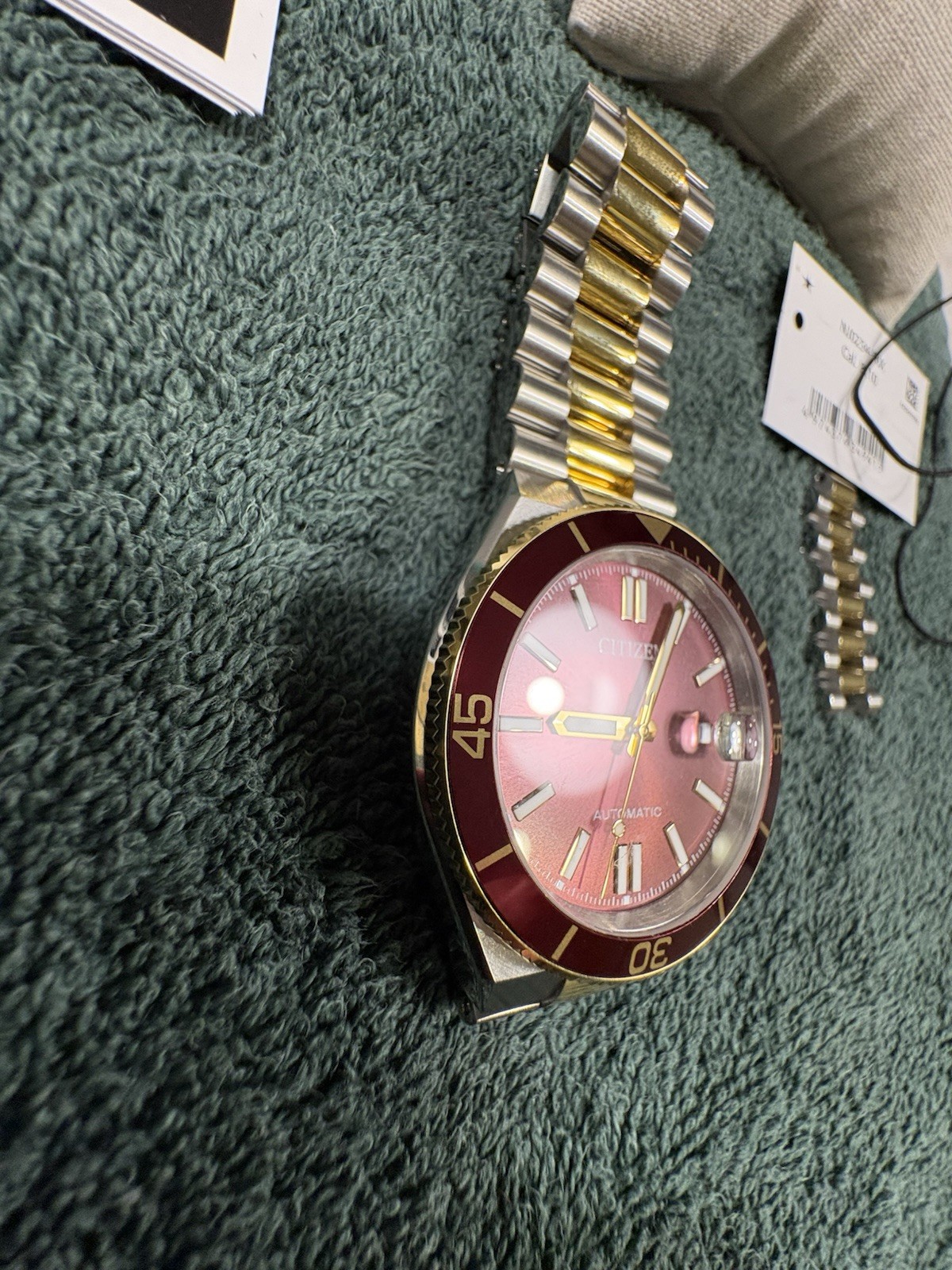 Citizen NJ0234-58X Tsuyosa Automatic Red Dial Gold Tone Stainless Steel Watch
