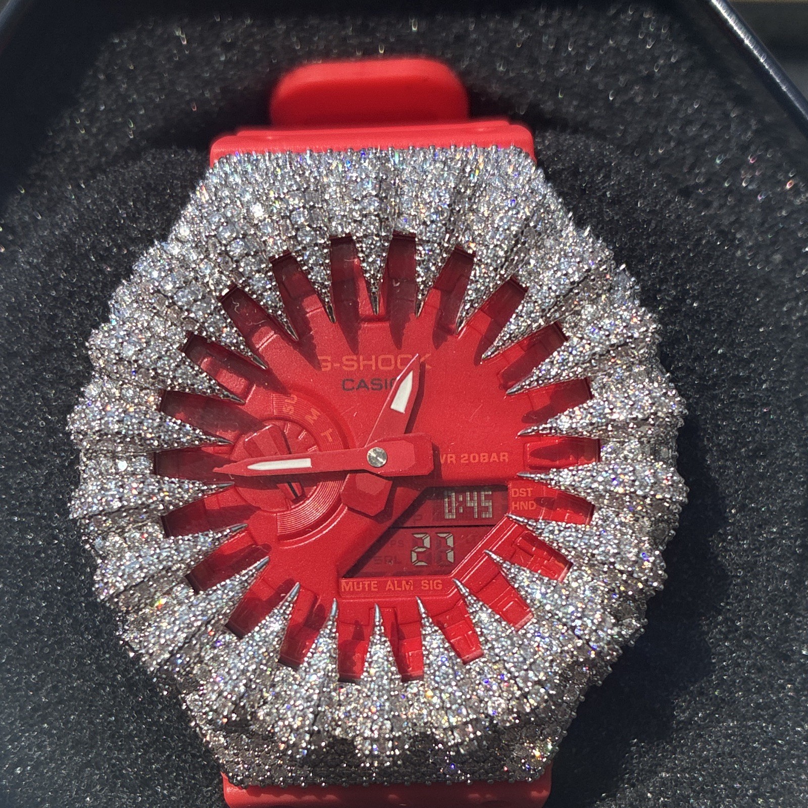 *ICED OUT* Casio G-SHOCK Analog/Digital Quartz Red Resin Bezel Box Papers
