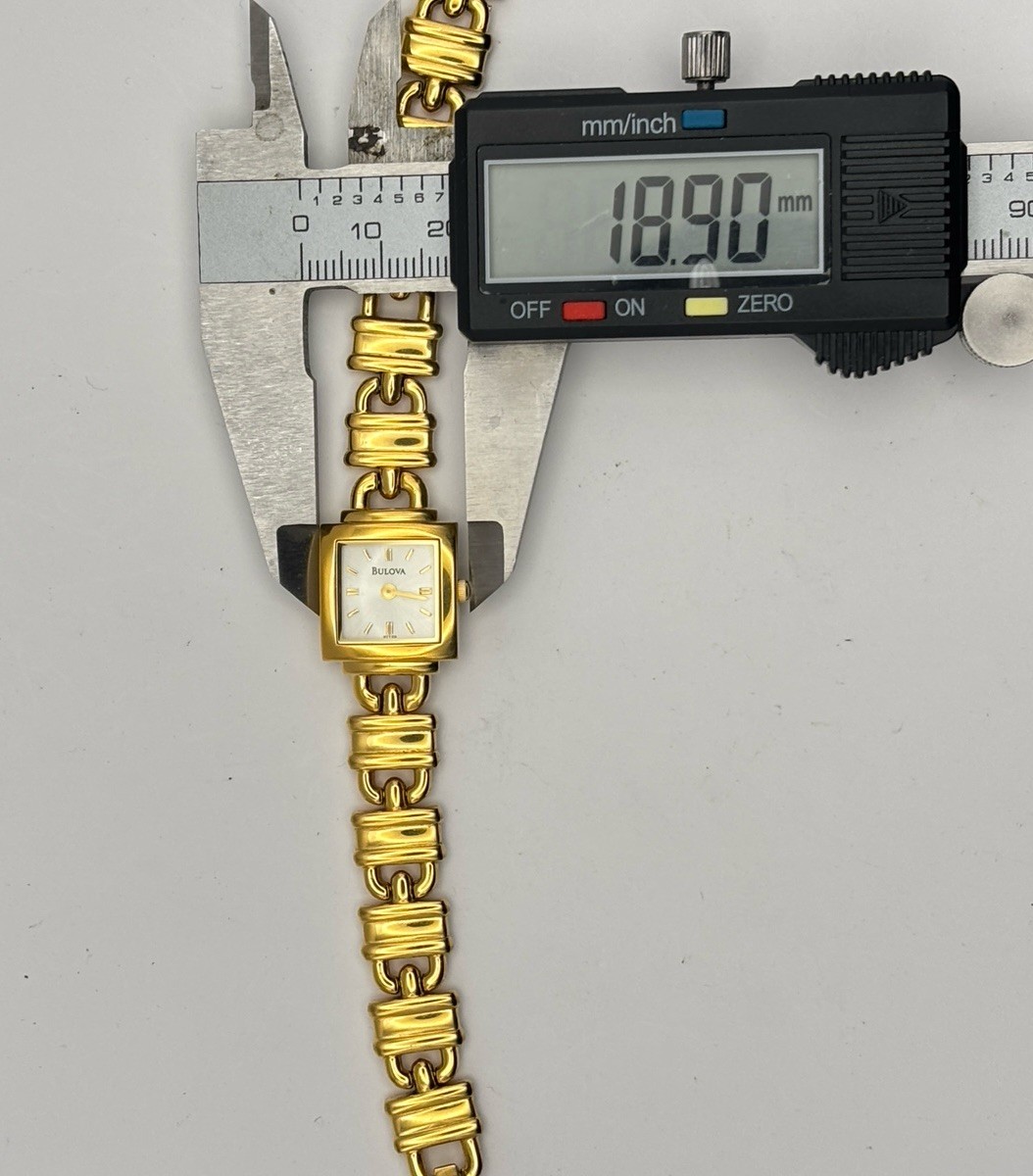 Bulova Watch Women 18mm Gold Tone 97T39 Square Silver Dial #8.4