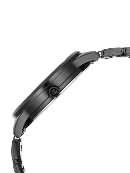 Titan Mens Watch Black Solid Dial Stainless Steel Bracelet Date Aperture 50M