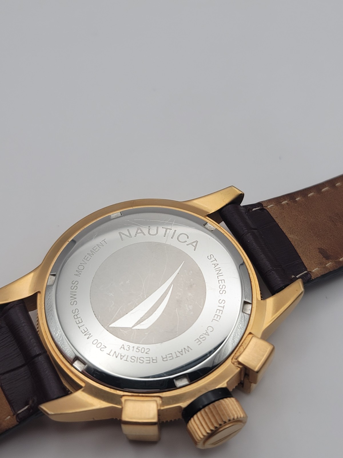​Nautica Flight Chronograph A31502 – Swiss Movt, 200m, Slide Rule Bezel, Leather