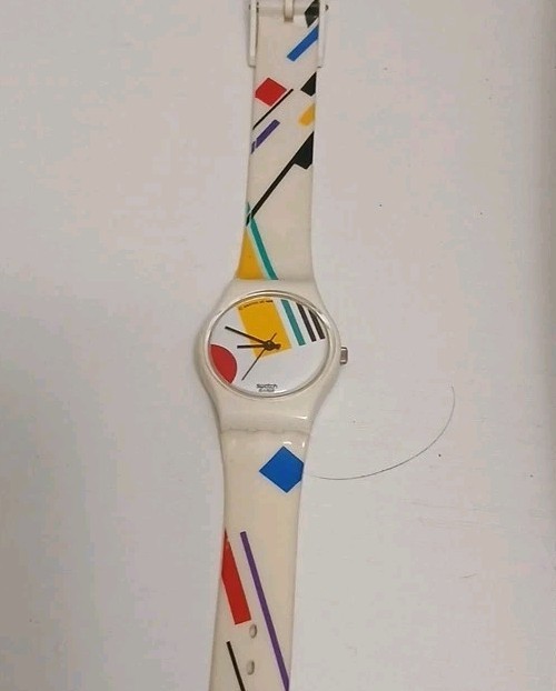 Swatch Originals Vintage 90s Quartz Analog 34mm Geometric White Multicolor