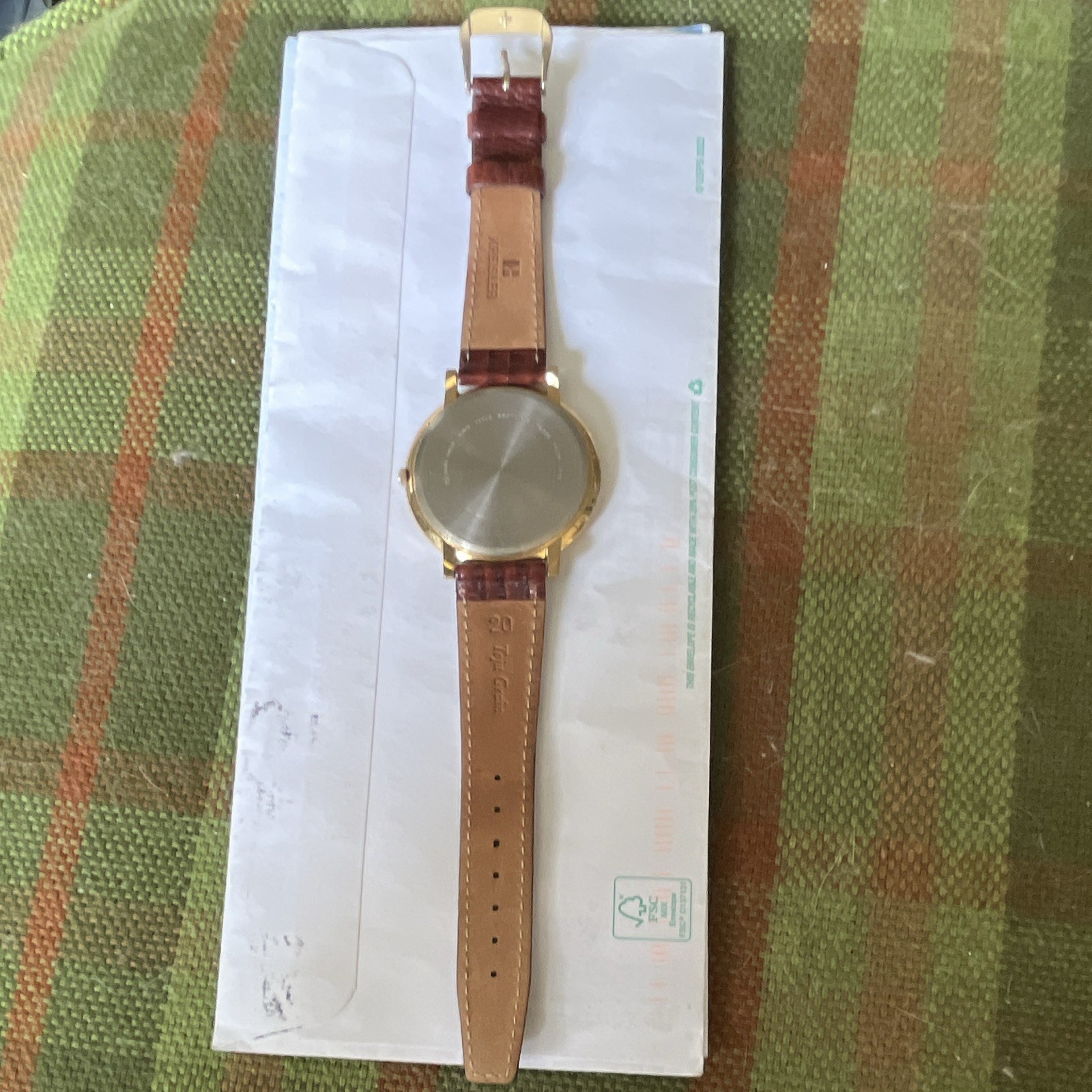 Disney Mickey Mouse Quartz Analog 30mm Gold Tone Case Brown Leather Strap
