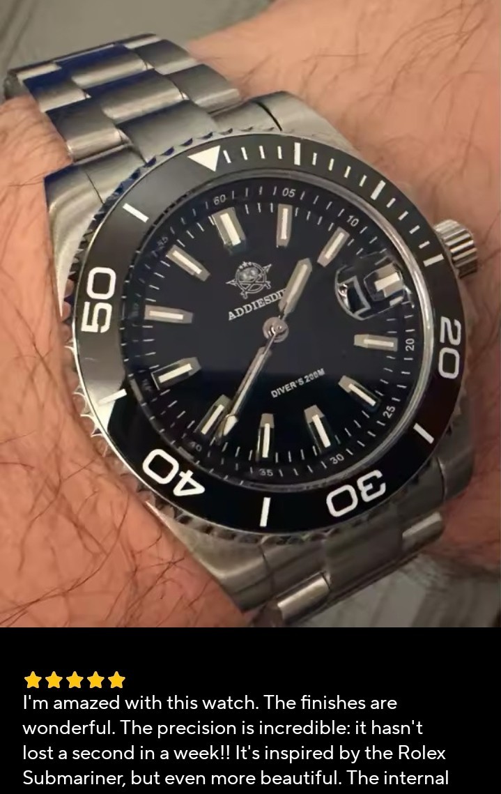 ADDIESDIVE 200M Dive Watch Japanese Quartz 41MM Ceramic Bezel Stainless Steel