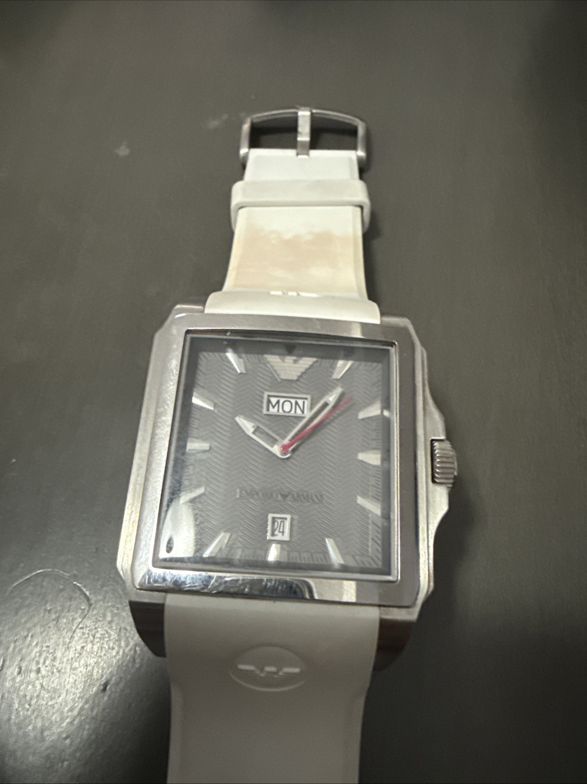 Emporio Armani AR-0654 Classic Watch White Rubber Silicone Band ( As-is)