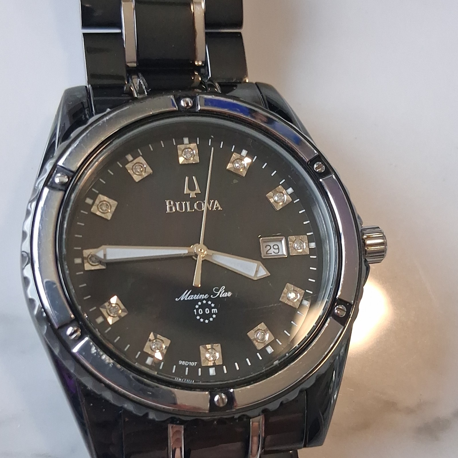 Bulova Marine Star men real diamond accent two tone stainless steel watch .