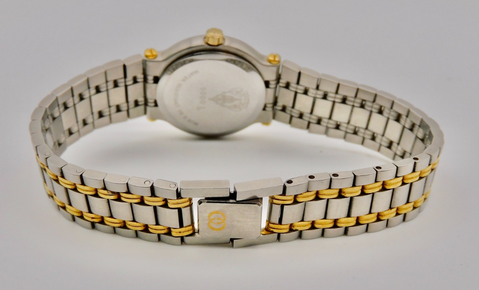 GUCCI 9000L Black Dial Two Tone Quartz Date Ladies Watch Gold