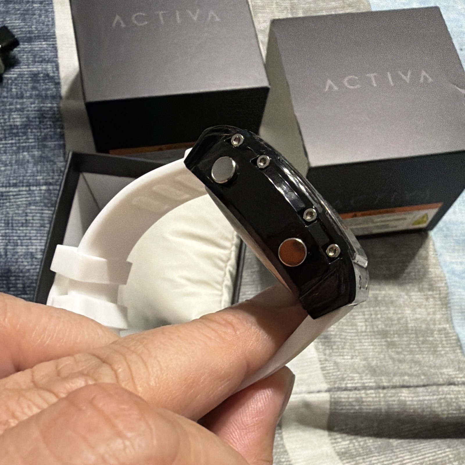 Activa 50103 Quartz Chronograph Ana-Digi 45mm Black Dial White Strap w/ Box