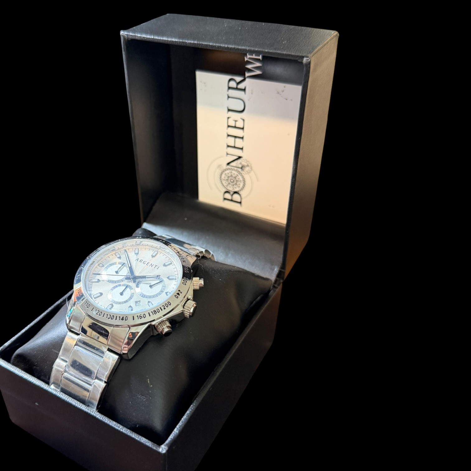 Argenti Men’s Chronograph Silver-Tone Stainless Steel Watch White Dial New Box