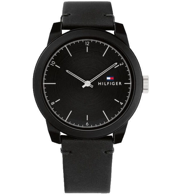 TOMMY HILFIGER TR90 1710542 BLACK DIAL BLACK LEATHER STRAP 42MM MENS WATCH