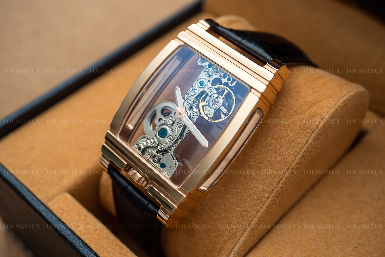 Mens Bridge Manual Mechanical Watch – Rose Gold Black Leather Diasteria 1688