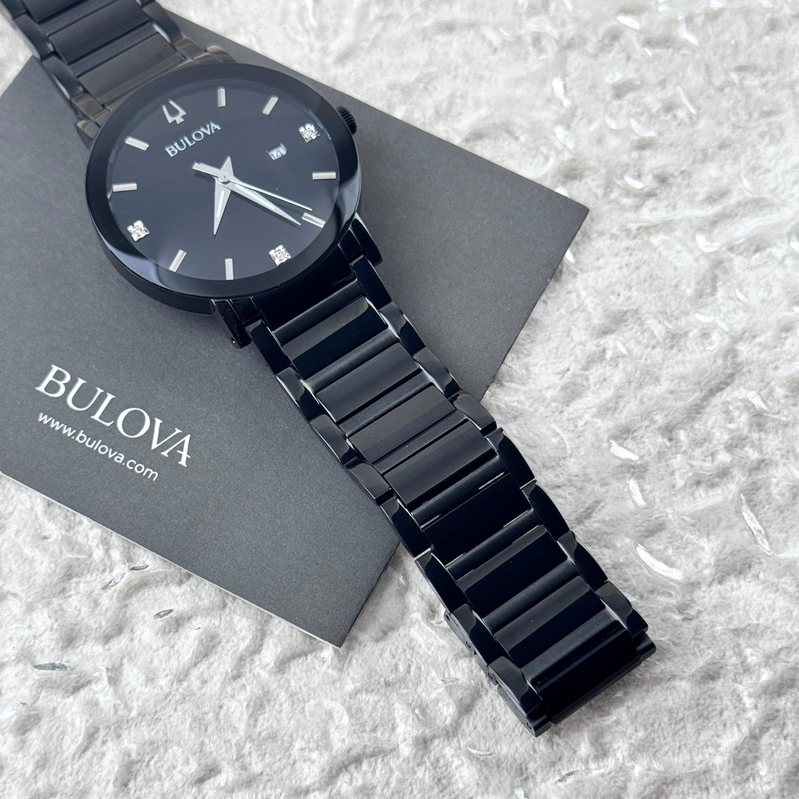 Bulova Men’s Modern Futuro Diamond Black Stainless Steel Quartz Watch 98D144