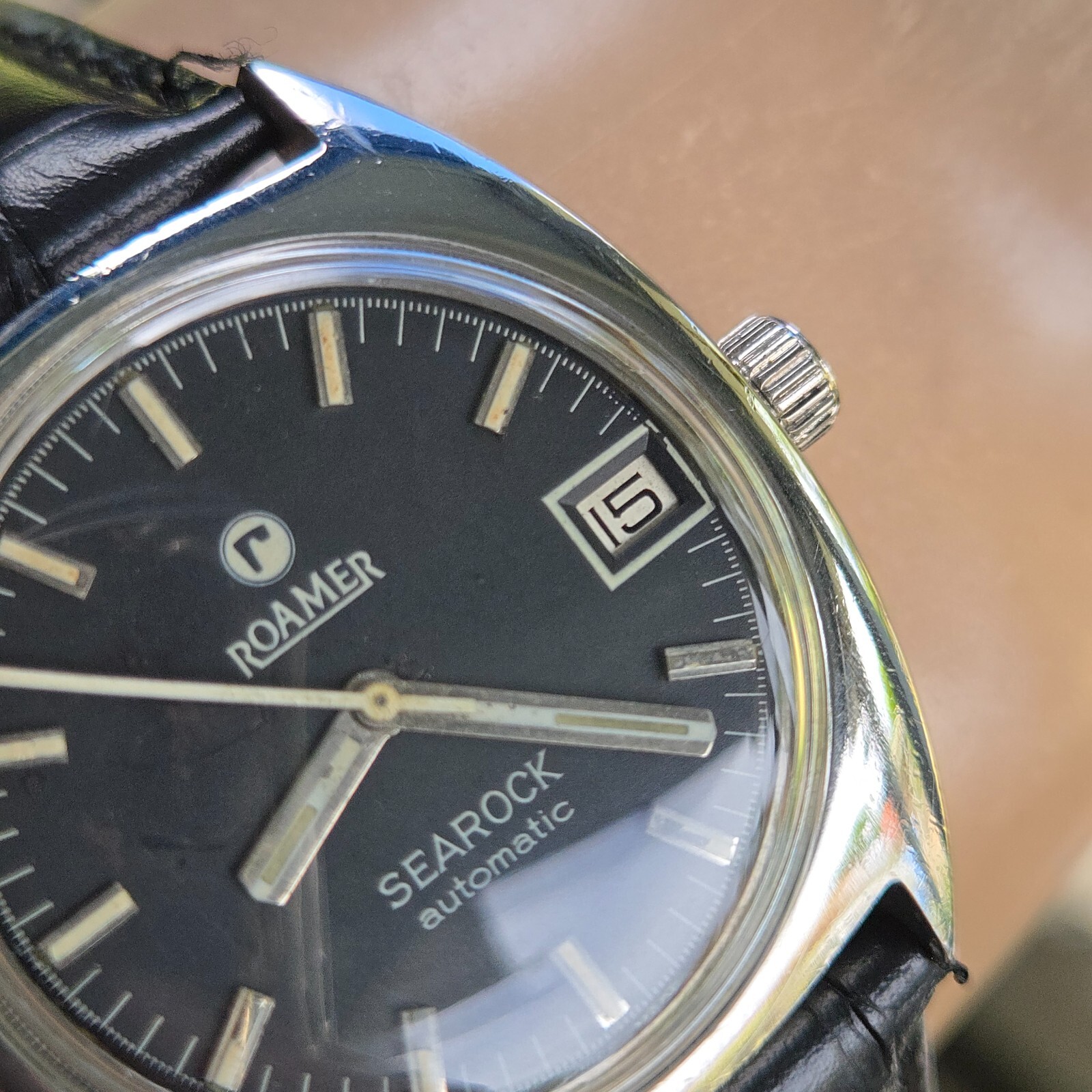 Vintage ROAMER SEAROCK men’s automatic watch MAT 471 28Jewels black dial 1960s