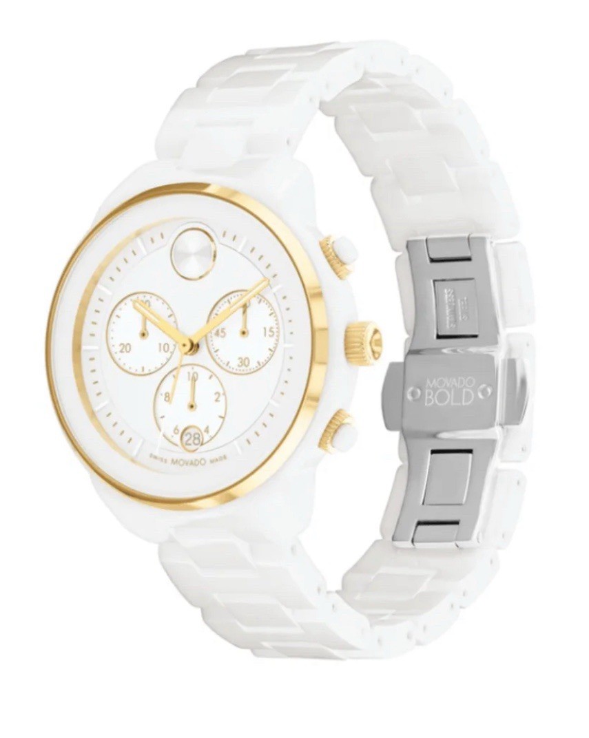 Brand New Movado Bold Verso Women’s White Ceramic Gold Case 40mm Watch 3600933